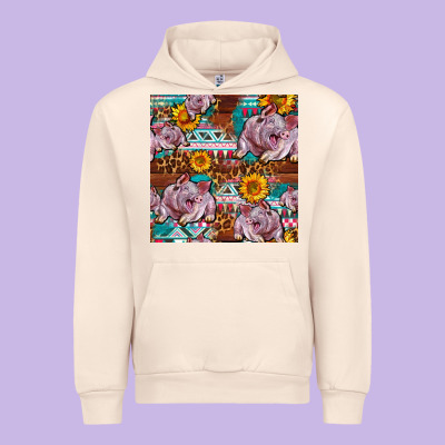 Western Landrace Pig With Sunflowers Seamless Urban Hoodie Designed By Fadigitalartstudio