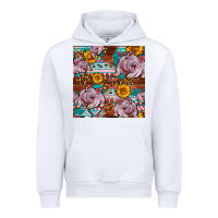 White Western Landrace Pig With Sunflowers Seamless Urban Hoodie - FaDigitalArtStudio