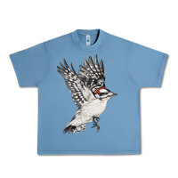 Pebble Blue Flying Downy Woodpecker Urban Heavy Tee - LillyAllenDesigns