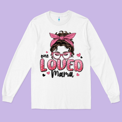 One Loved Mama Messy Bun Long Sleeve Tee Designed By Maliassmallbusiness