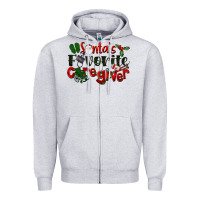 Heather Grey Santa's Favorite Caregiver Christmas Zipper Hoodie - LillyAllenDesigns