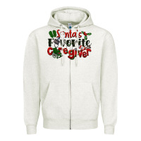 Oatmeal Heather Santa's Favorite Caregiver Christmas Zipper Hoodie - LillyAllenDesigns