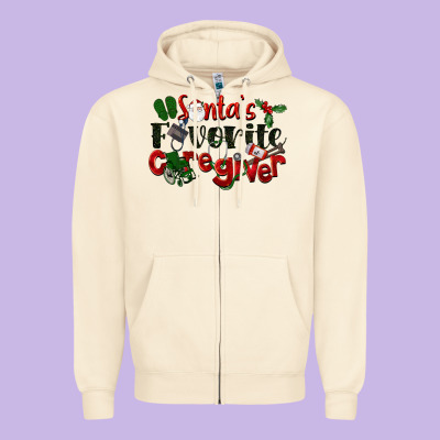 Santa's Favorite Caregiver Christmas Zipper Hoodie Designed By Lillyallendesigns