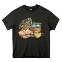 Asphalt owl and books Heavy Core Tee - BarkalooDesign