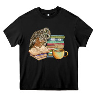 Black owl and books Heavy Core Tee - BarkalooDesign