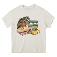 Cream owl and books Heavy Core Tee - BarkalooDesign