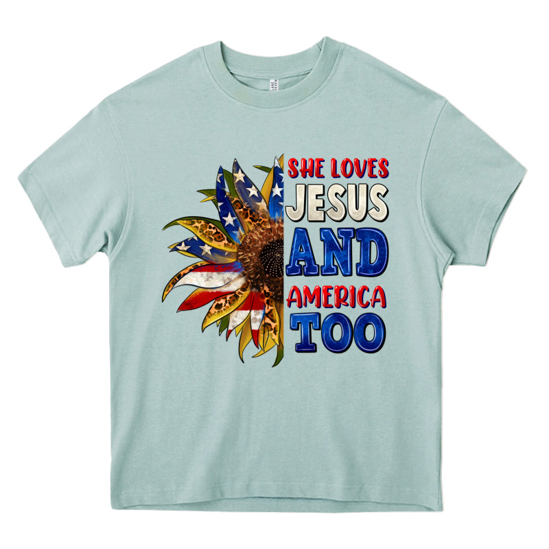 She Loves Jesus And America Too 4th Of July Heavy Core Tee by CowGirlArtShop | Teevron