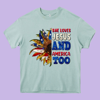 She Loves Jesus And America Too 4th Of July Heavy Core Tee Designed By Cowgirlartshop