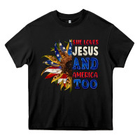 Black She loves Jesus and America too 4th of july Heavy Core Tee - CowGirlArtShop