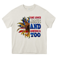 Cream She loves Jesus and America too 4th of july Heavy Core Tee - CowGirlArtShop