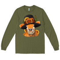 Army Green Thanksgiving Cow Long Sleeve Tee - NancyCooperArtShop