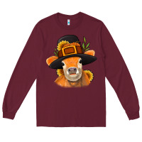 Burgundy Thanksgiving Cow Long Sleeve Tee - NancyCooperArtShop