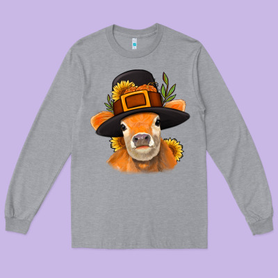 Thanksgiving Cow Long Sleeve Tee Designed By Nancycooperartshop