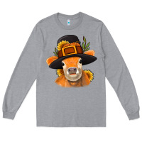 Heather Grey Thanksgiving Cow Long Sleeve Tee - NancyCooperArtShop