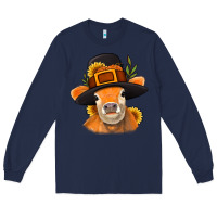 Navy Thanksgiving Cow Long Sleeve Tee - NancyCooperArtShop