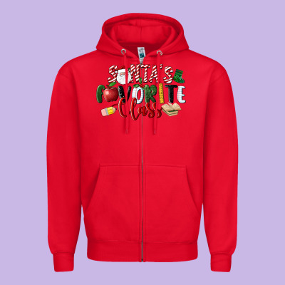 Santa's Favorite Class Christmas Zipper Hoodie Designed By Lillyallendesigns