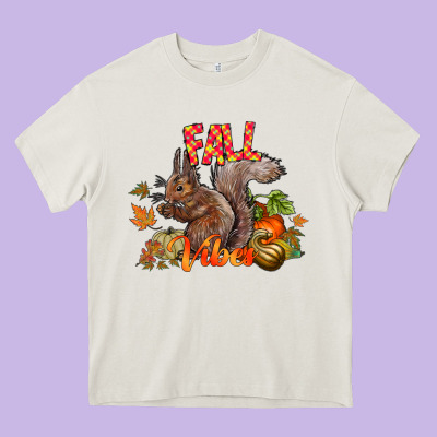 Fall Vibes Squirrel Heavy Core Tee Designed By Cowhidedigitalart
