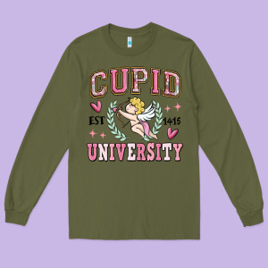 Cupid University Long Sleeve Tee Designed By Maliassmallbusiness