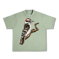 Oil Green Downy Woodpecker Urban Heavy Tee - LillyAllenDesigns