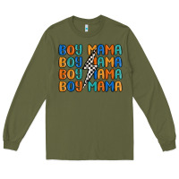 Army Green boy mama lightning bolt Long Sleeve Tee - MaliasSmallBusiness