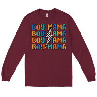Burgundy boy mama lightning bolt Long Sleeve Tee - MaliasSmallBusiness