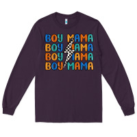 Plum boy mama lightning bolt Long Sleeve Tee - MaliasSmallBusiness