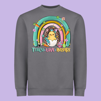 Teach Love Inspire Rainbow Heavyweight Sweatshirt Designed By Maliassmallbusiness