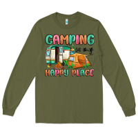 Army Green camping is my happy place Long Sleeve Tee - MaliasSmallBusiness