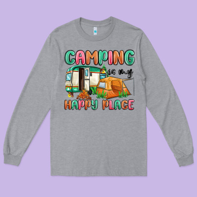 Camping Is My Happy Place Long Sleeve Tee Designed By Maliassmallbusiness