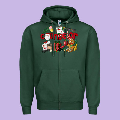 Counselor Christmas Zipper Hoodie Designed By Lillyallendesigns