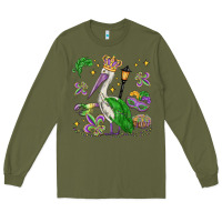 Army Green mardi gras pelican Long Sleeve Tee - MaliasSmallBusiness