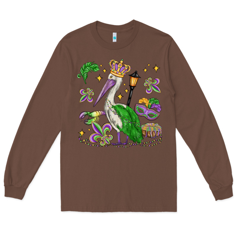 Mardi Gras Pelican Long Sleeve Tee by MaliasSmallBusiness | Teevron