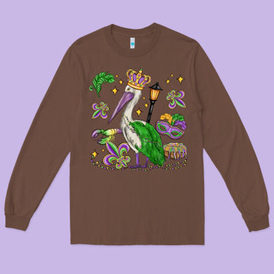 Mardi Gras Pelican Long Sleeve Tee Designed By Maliassmallbusiness