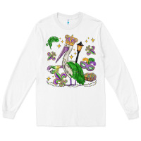 White mardi gras pelican Long Sleeve Tee - MaliasSmallBusiness