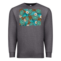 Charcoal Heather Leopard and Turquoise Gemstone Background Premium Sweatshirt - texasbilliewilder