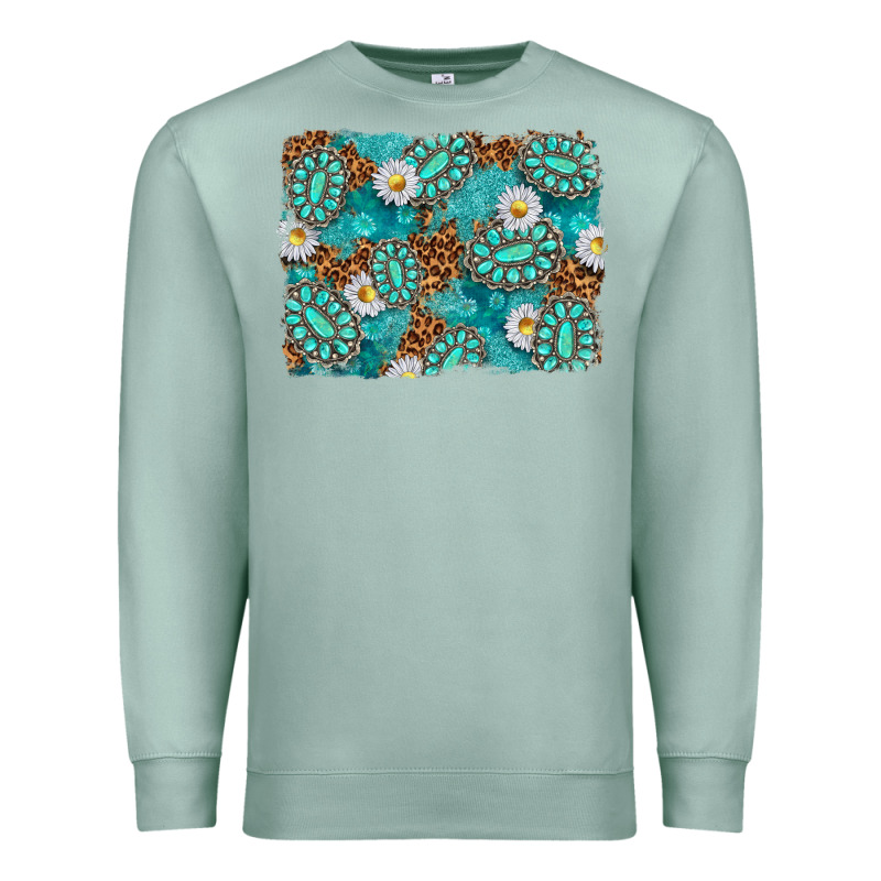 Leopard And Turquoise Gemstone Background Premium Sweatshirt by texasbilliewilder | Teevron
