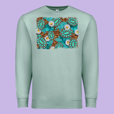 Leopard And Turquoise Gemstone Background Premium Sweatshirt Designed By Texasbilliewilder