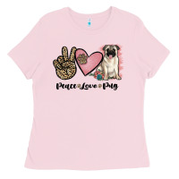 Bubblegum Pink peace love pug Ladies Tee - JahusDesignShop