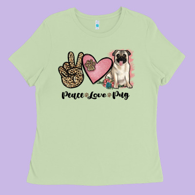 Peace Love Pug Ladies Tee Designed By Jahusdesignshop