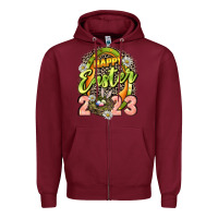 Burgundy Happy Easter 2023 Zipper Hoodie - LillyAllenDesigns
