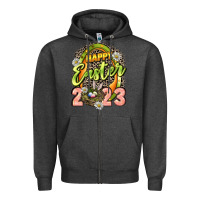 Charcoal Heather Happy Easter 2023 Zipper Hoodie - LillyAllenDesigns