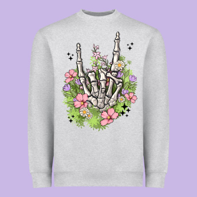 Skeleton Flowers Heavyweight Sweatshirt Designed By Maliassmallbusiness