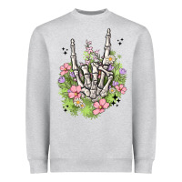 Heather Grey skeleton flowers Heavyweight Sweatshirt - MaliasSmallBusiness