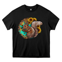 Black western squirrel with sunflowers Heavy Core Tee - CowhideDigitalArt