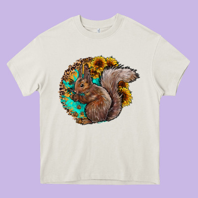Western Squirrel With Sunflowers Heavy Core Tee Designed By Cowhidedigitalart