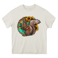Cream western squirrel with sunflowers Heavy Core Tee - CowhideDigitalArt