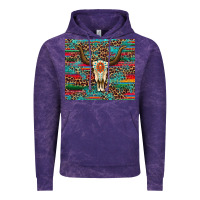 Western Serape Leopard Bull Skull Turquoise Tumbler Vintage Hoodie | Teevron
