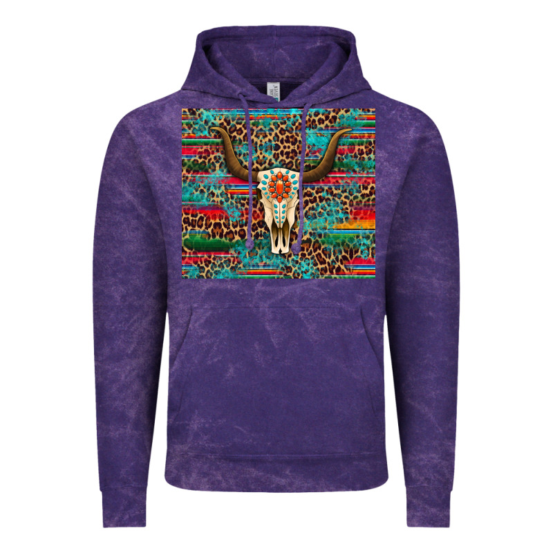 Western Serape Leopard Bull Skull Turquoise Tumbler Vintage Hoodie by Artiststas | Teevron
