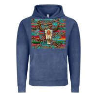Vintage Denim western serape leopard bull skull turquoise tumbler Vintage Hoodie - Artiststas