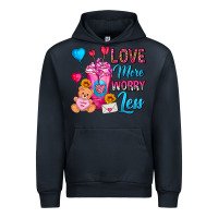 Navy Love More Worry Less Valentines Day Cold Drink Urban Hoodie - FaDigitalArtStudio